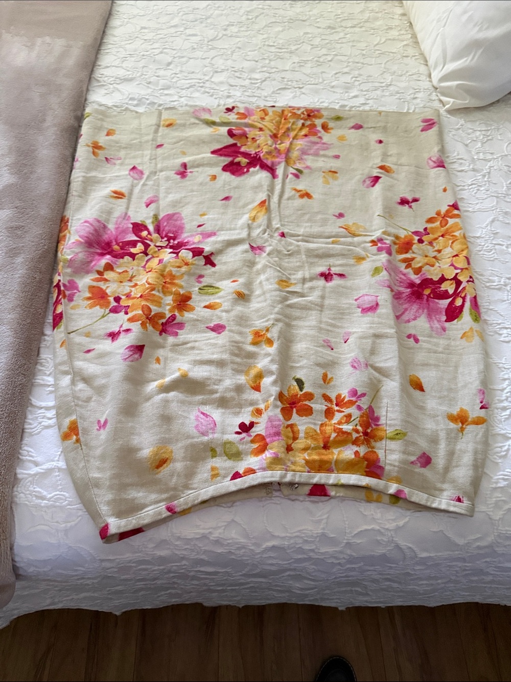 Liz Claiborne Cream Floral Linen Blend Pencil Skirt Women’s Size 12 Petite Boho